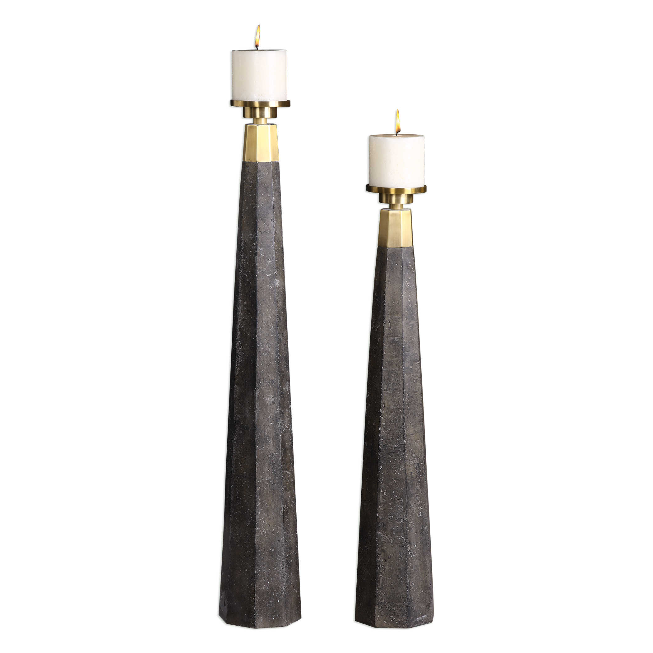 Uttermost Home Accents Leslie Brushed Brass Candleholders, S/2
