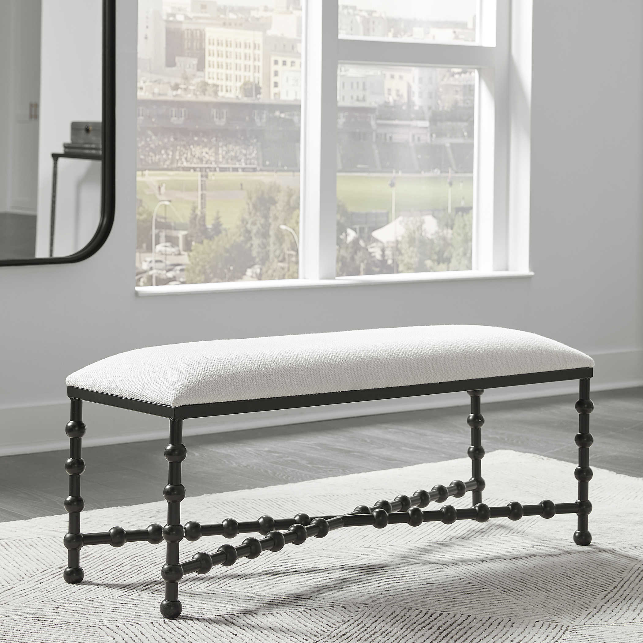 Iron upholstered clearance bench