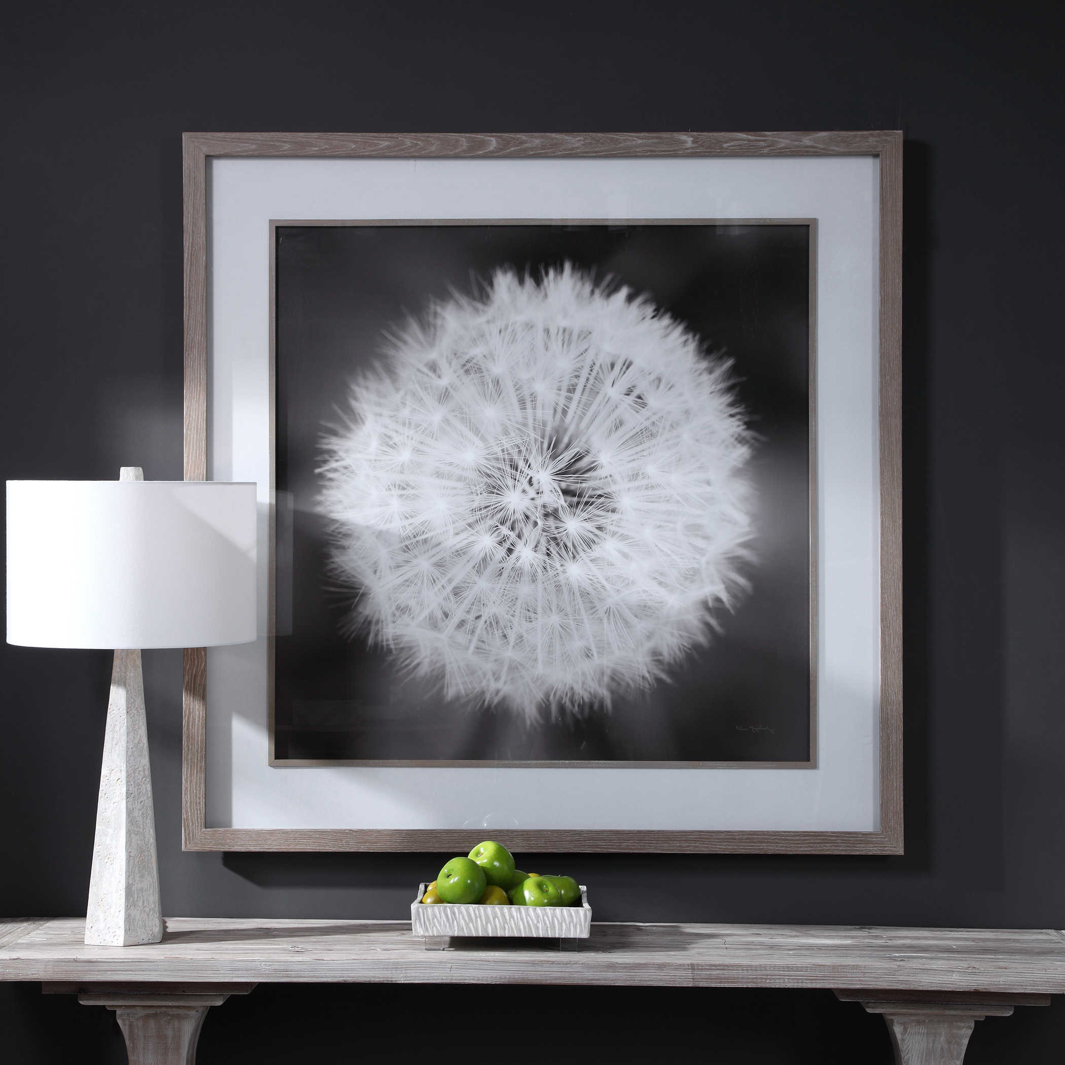 Glass Wall Art Dandelion floral white 