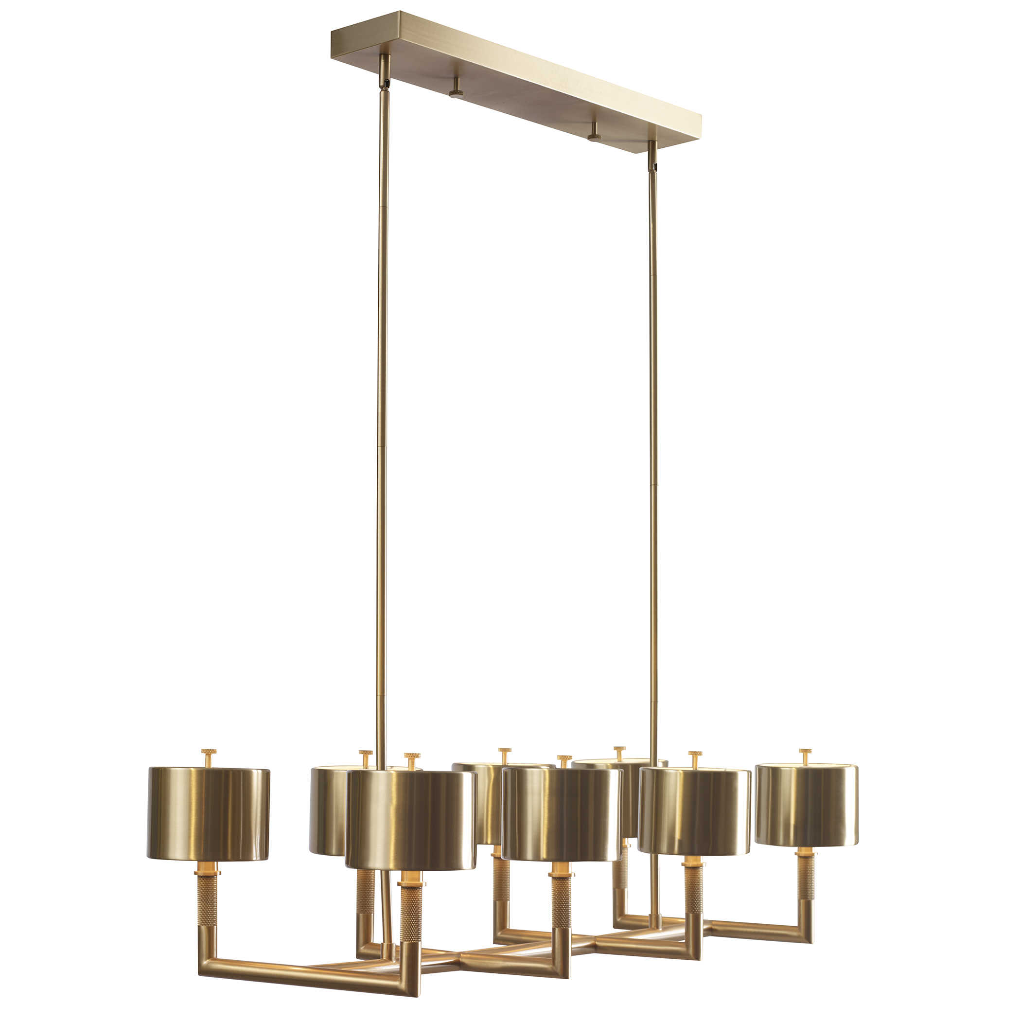 10-bulb drum brass chandelier with long crystal U-drop prisms - matt brass  A