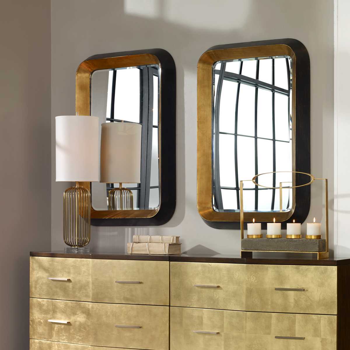 美品　UTTERMOSTアターマスト社製Gold Mirror大型鏡 Niva Mirror - Uttermost