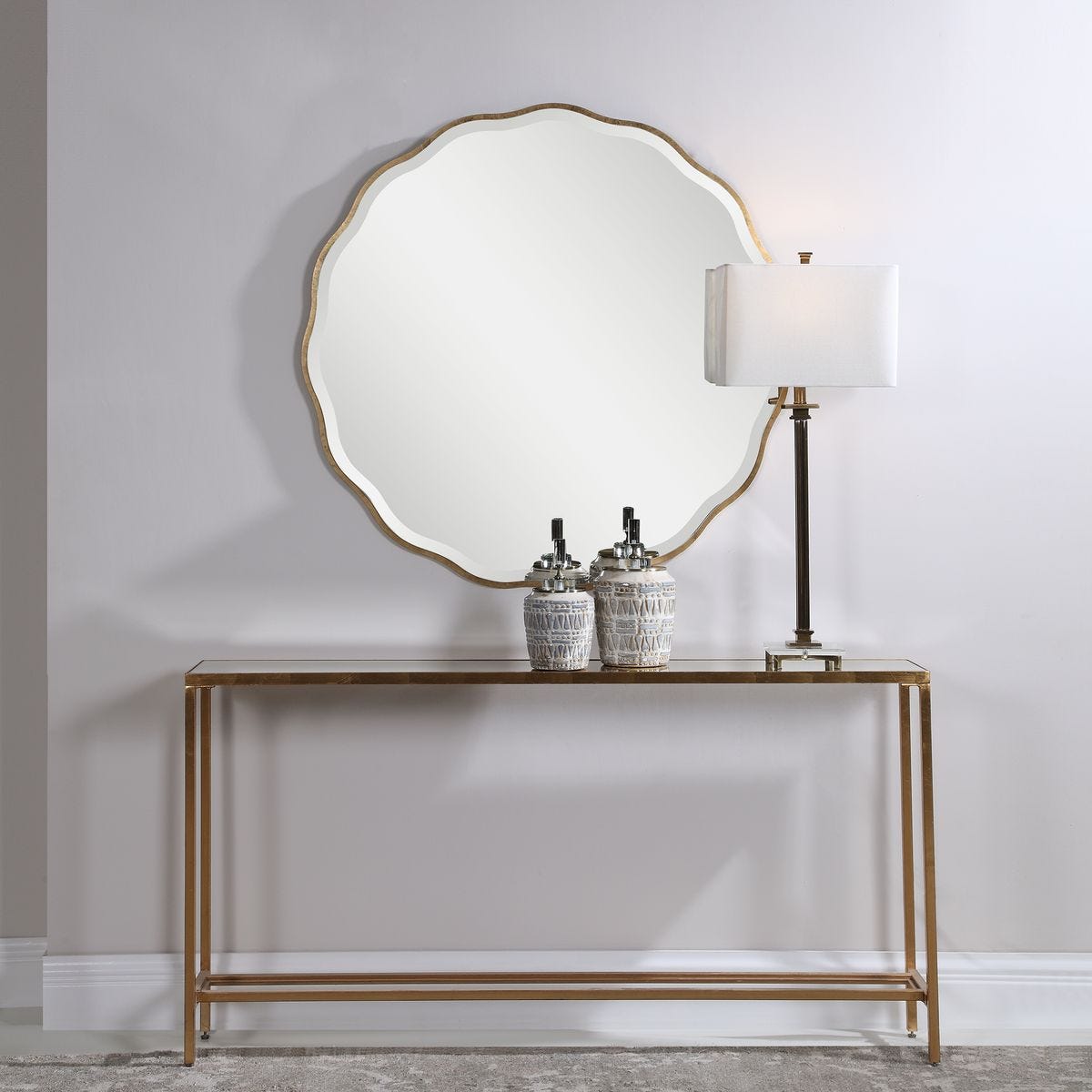 Aneta Round Mirror, Gold - Revelation