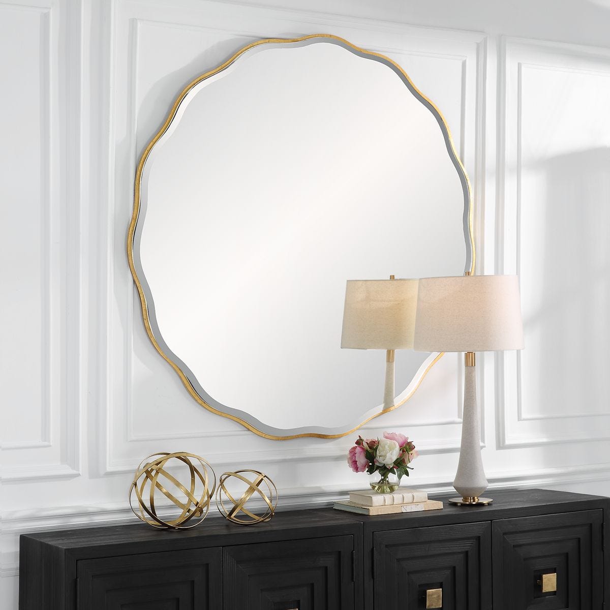 Aneta Large Round Mirror, Gold - Uttermost