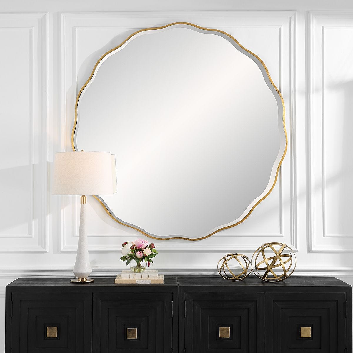 Aneta Large Round Mirror, Gold - Uttermost