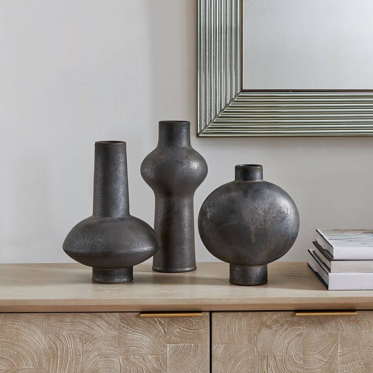 Charcoal Bloom Indoor-Outdoor Vases, S/3 view 3