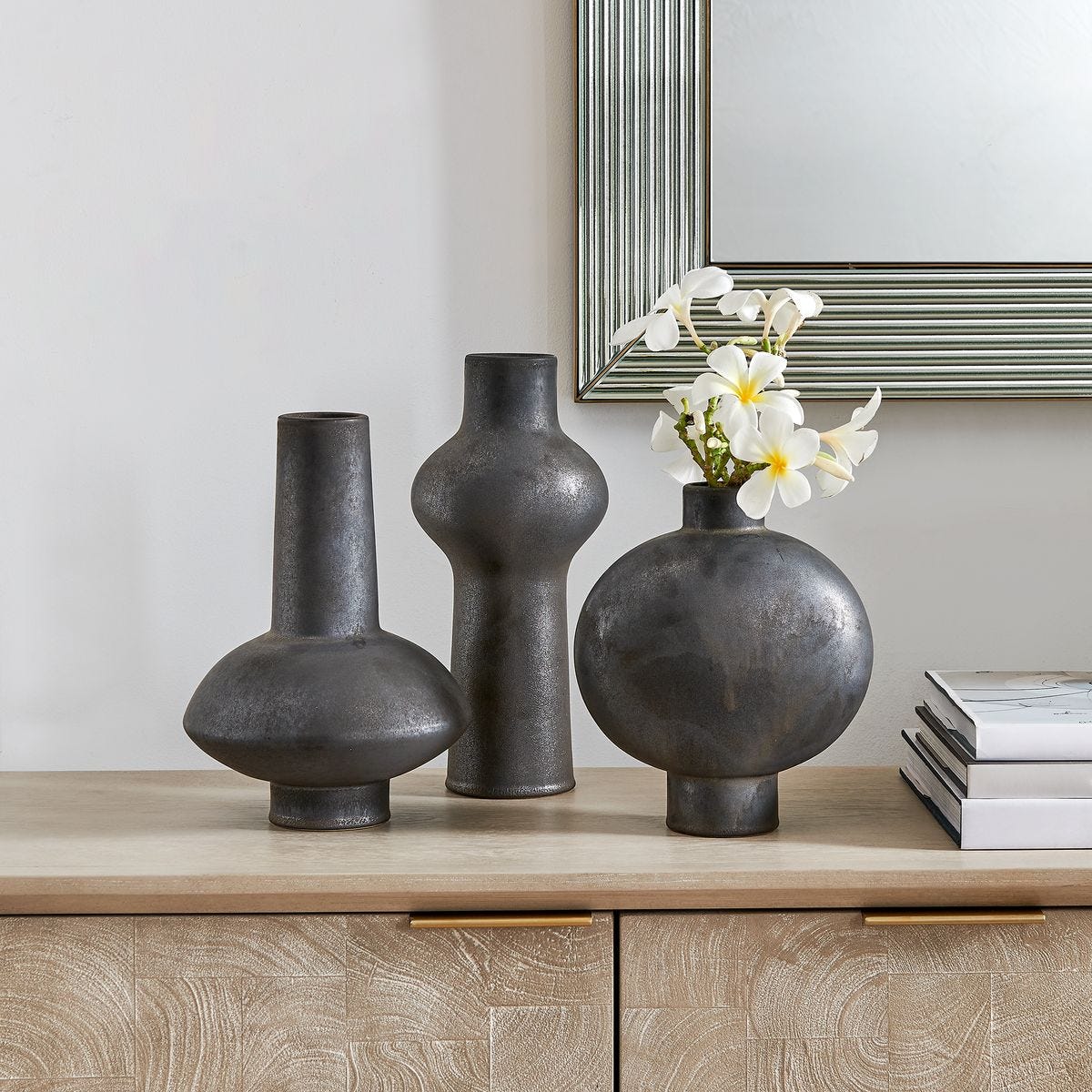 Charcoal Bloom Indoor-Outdoor Vases, S/3