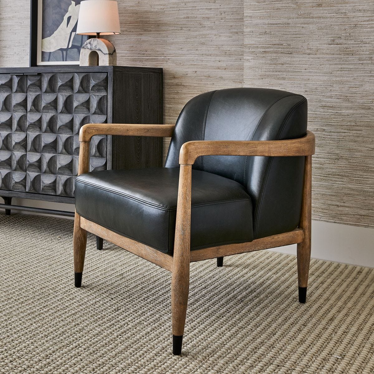 June Accent Chair - Black Leather - Revelation