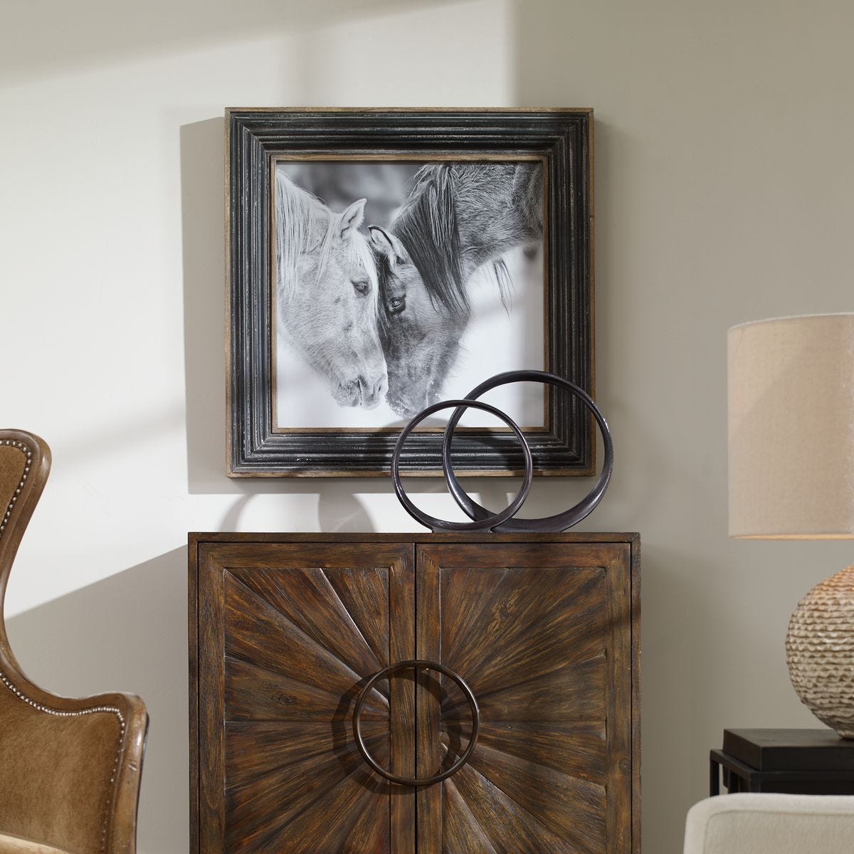 Custom Black and White Horses Framed Print - Uttermost