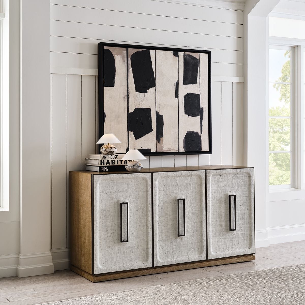 White Linen 3 Door Cabinet - Uttermost