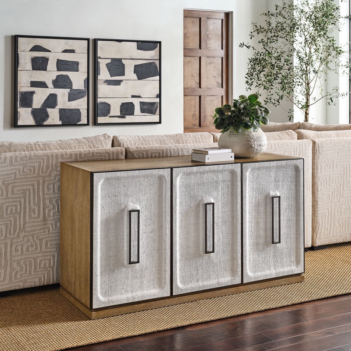 White Linen 3 Door Cabinet - Uttermost