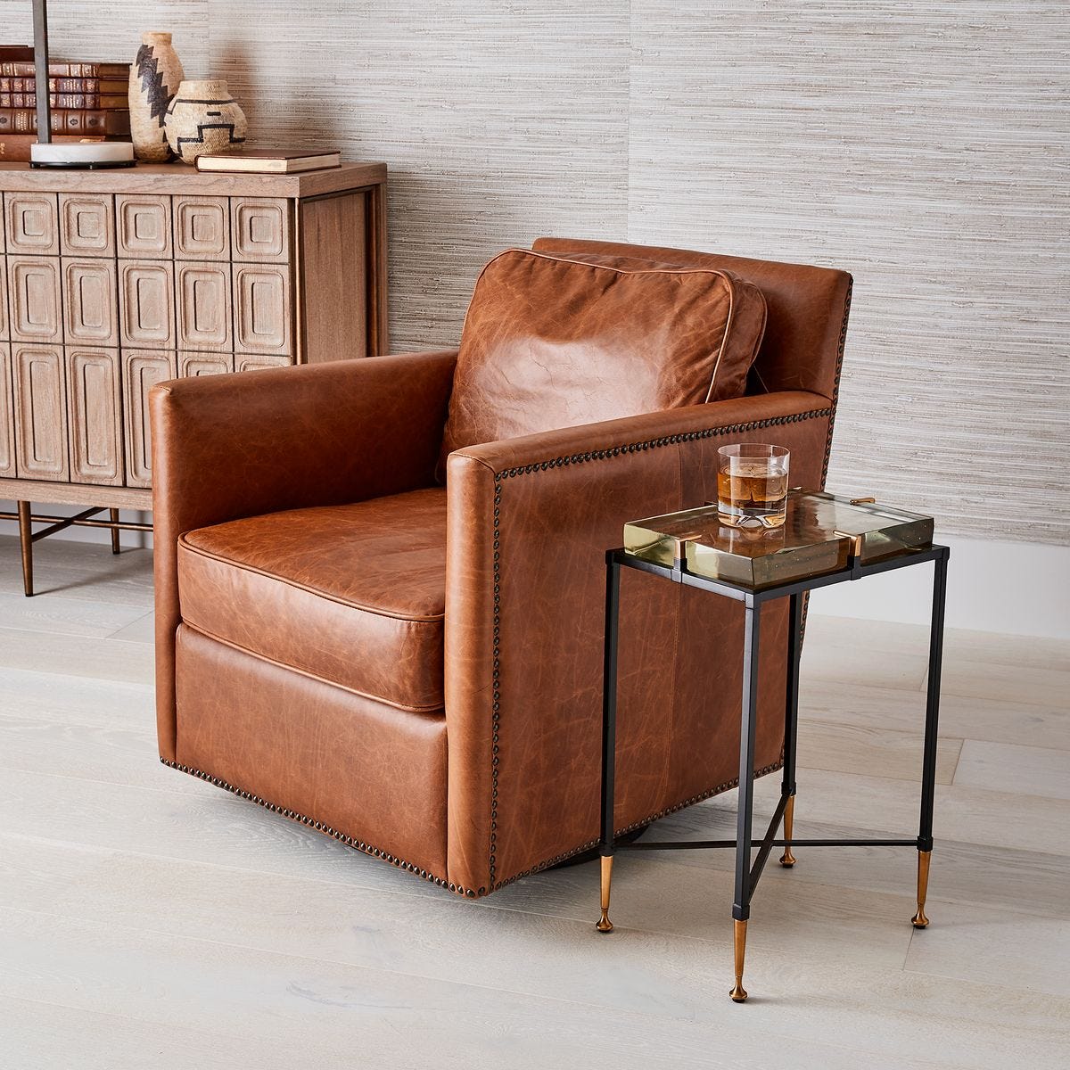 Roosevelt Swivel Chair - Cognac - Uttermost