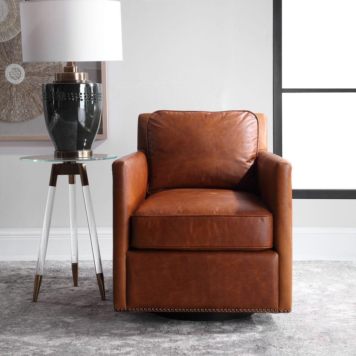 Roosevelt Swivel Chair - Cognac - Uttermost