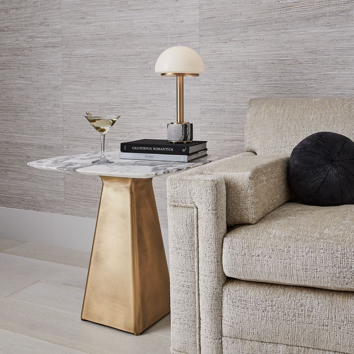 Equilateral Side Table - Arabescato/Brass, 2 Cartons - Uttermost