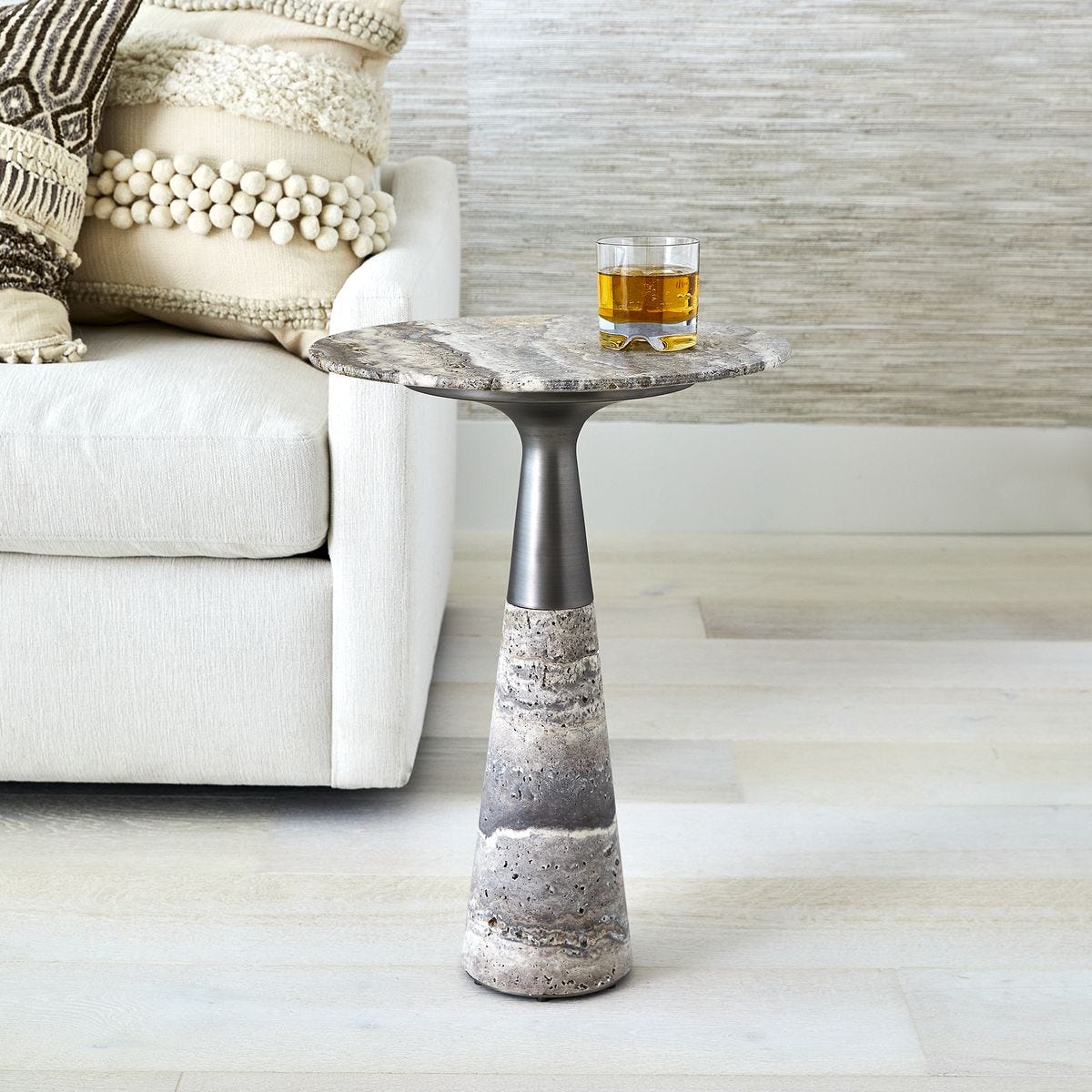 Pier Accent Table - Gray Travertine