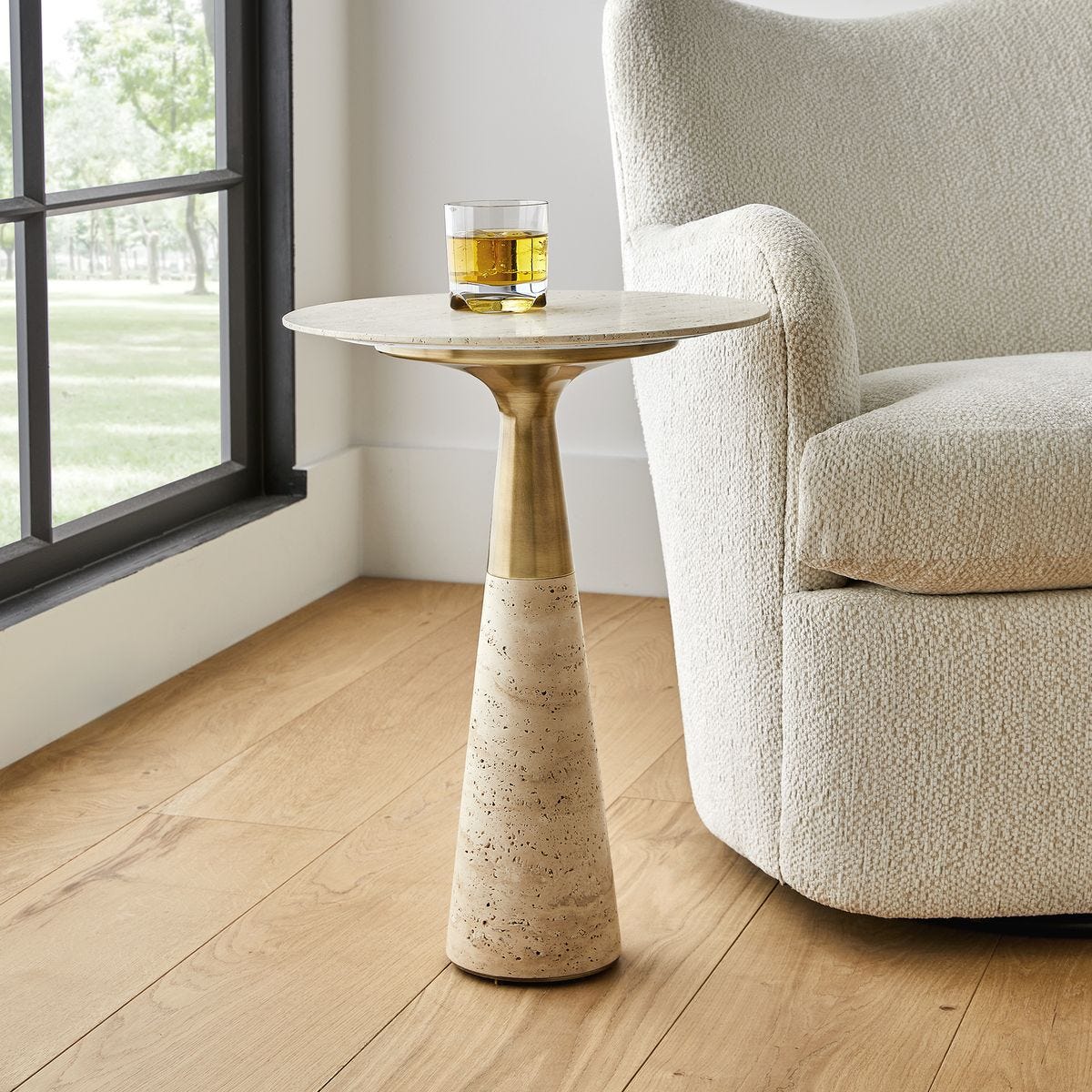 Pier Accent Table - Beige Travertine - Revelation