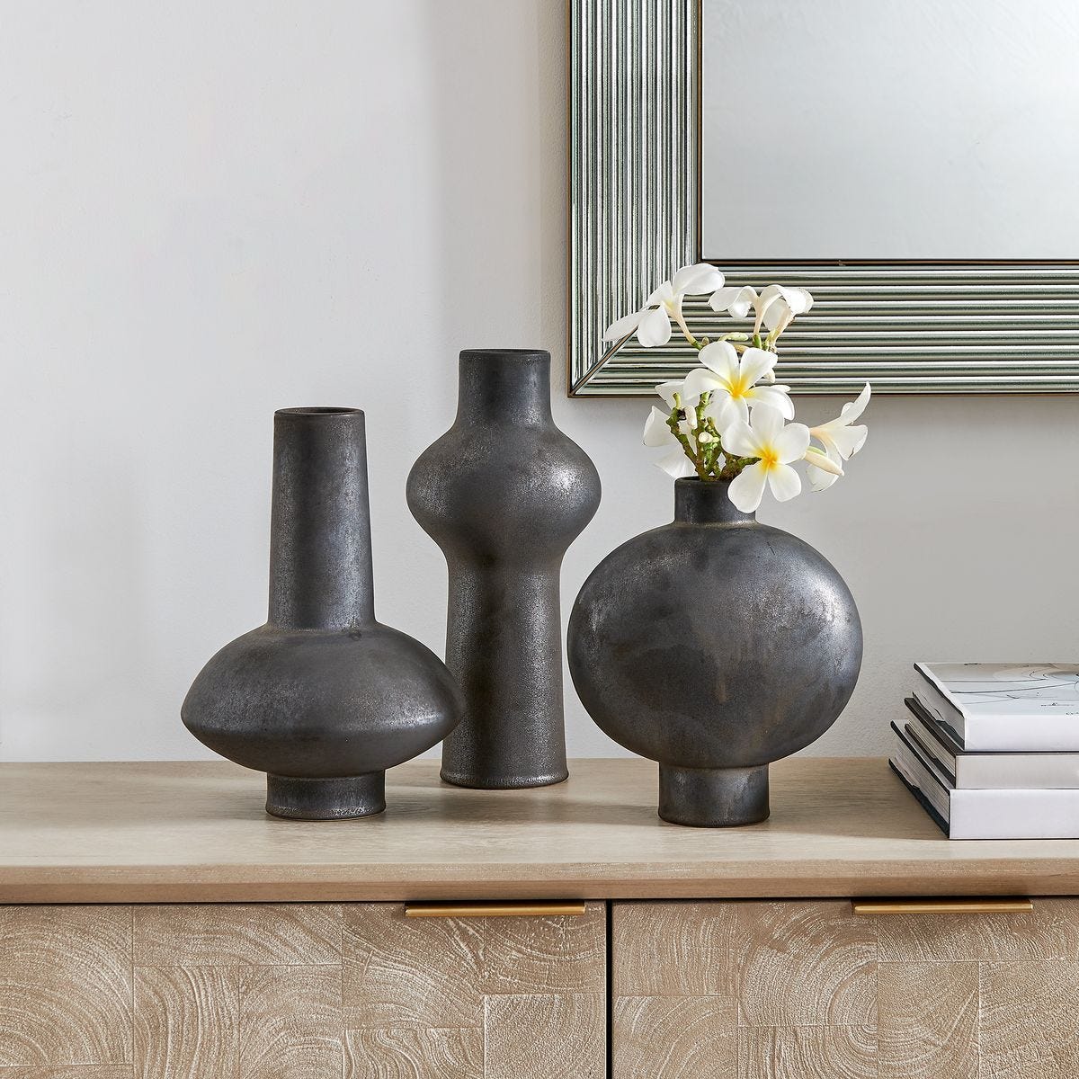 Charcoal Bloom Indoor-Outdoor Vases, S/3 - Uttermost